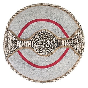 Large Beaded Shield - White With Red Ring and Cowrie shell Band and Trim